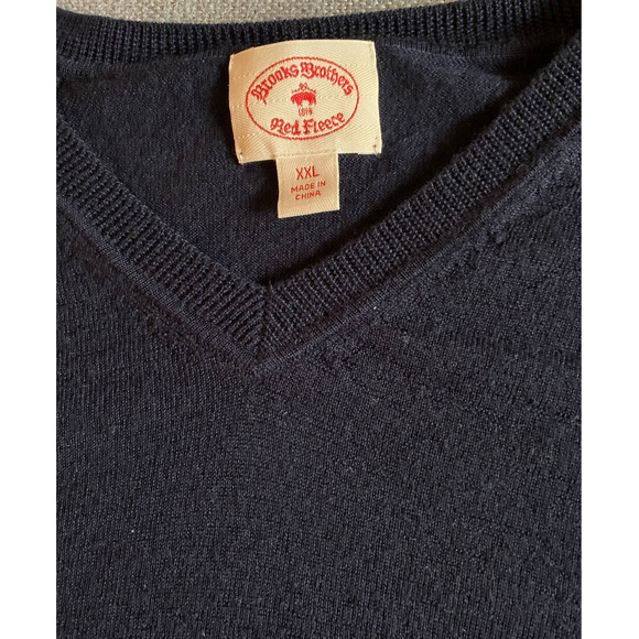 Brooks Brothers Red Fleece mens sweater size XXL v neck blue merino wool long sl - Picture 7 of 13